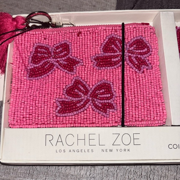 🎀VIRAL Rachel Zoe Pink Bow Beaded Coin Purse & Charm Set - Picture 2 of 5
